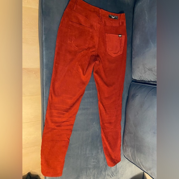 Carreli Angela Fit Suede-Feel Hot Red Pants | Size 28/4 - Picture 4 of 6